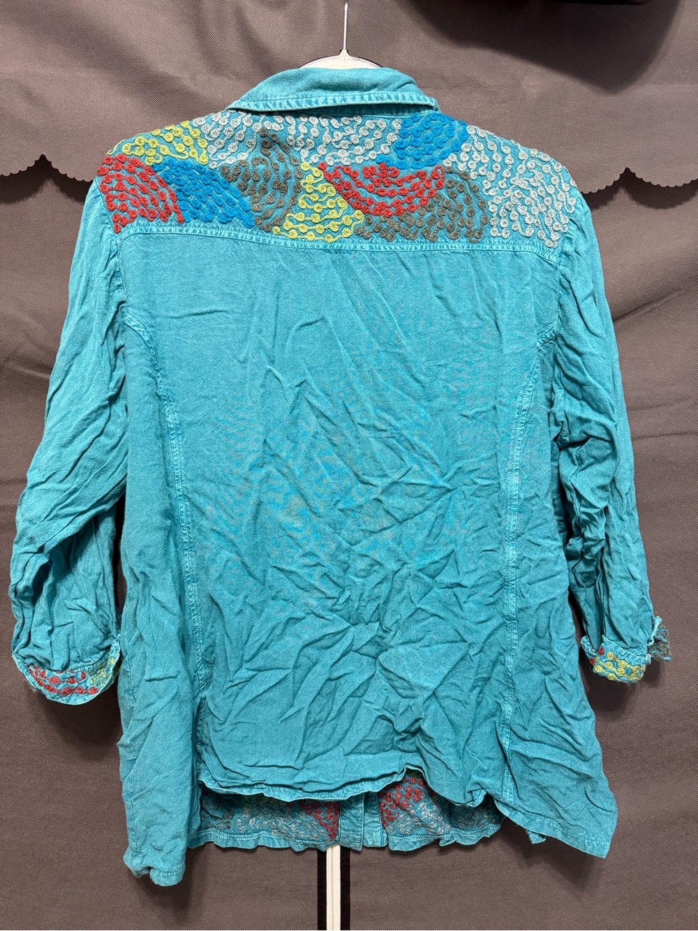 Embroidered Button Down Parsley & Sage Tunic - Picture 2 of 5